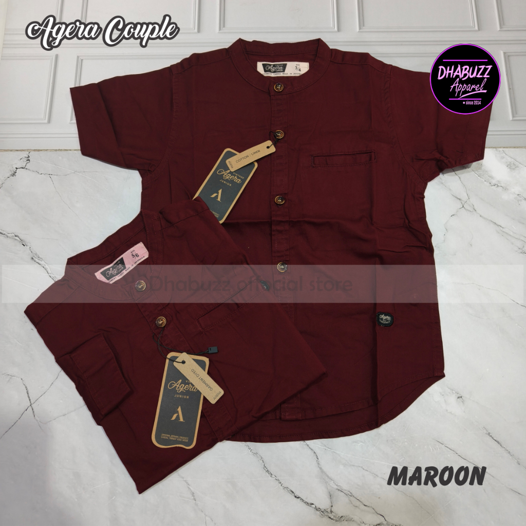 AGERA PREMIUM MAROON KEMEJA KOKO KEMKO PASANGAN COUPLE AYAH ANAK SOFT COTTON