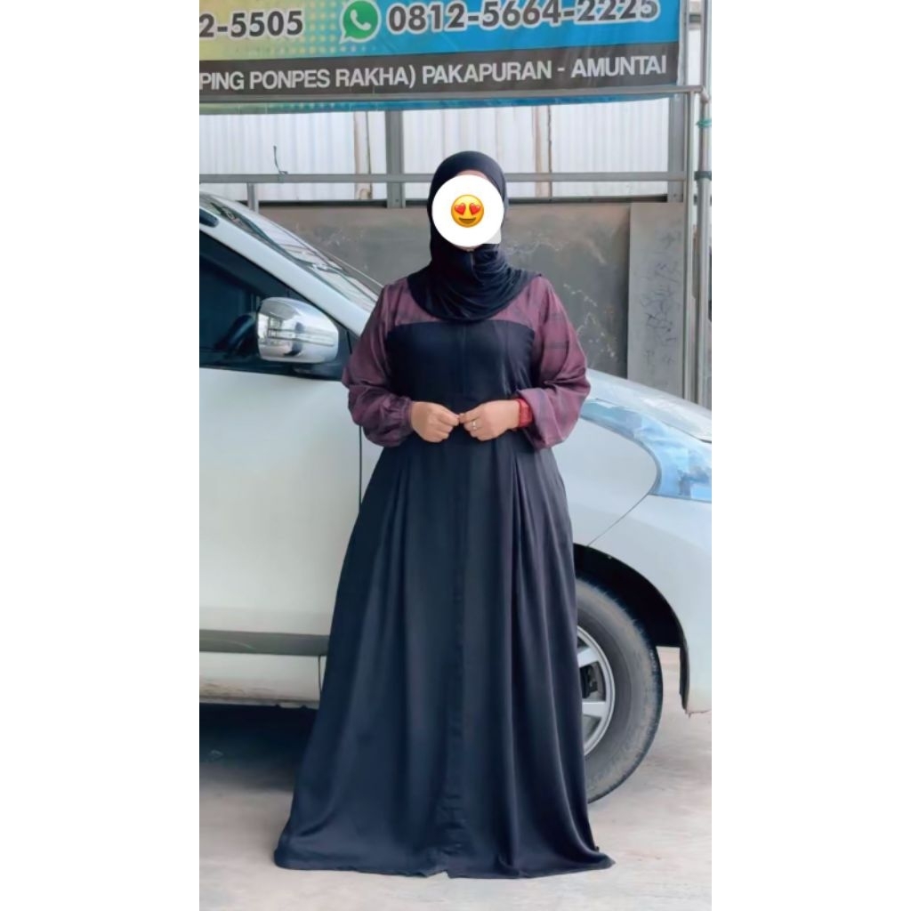 Gamis Syahida Polos Kombinasi Printing