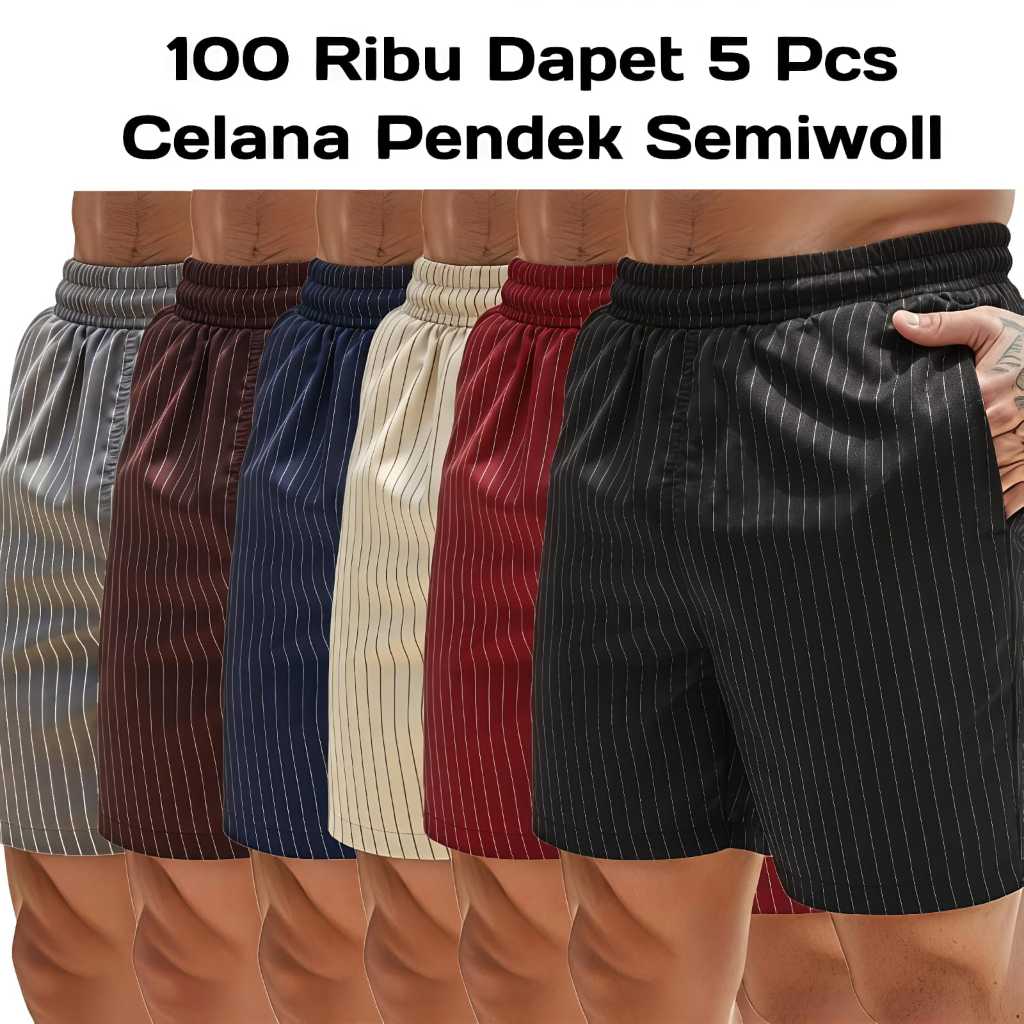 100 RIBU DAPAT 5 PCS BOXER SEMIWOOL CELANA PENDEK PRIA/WANITA