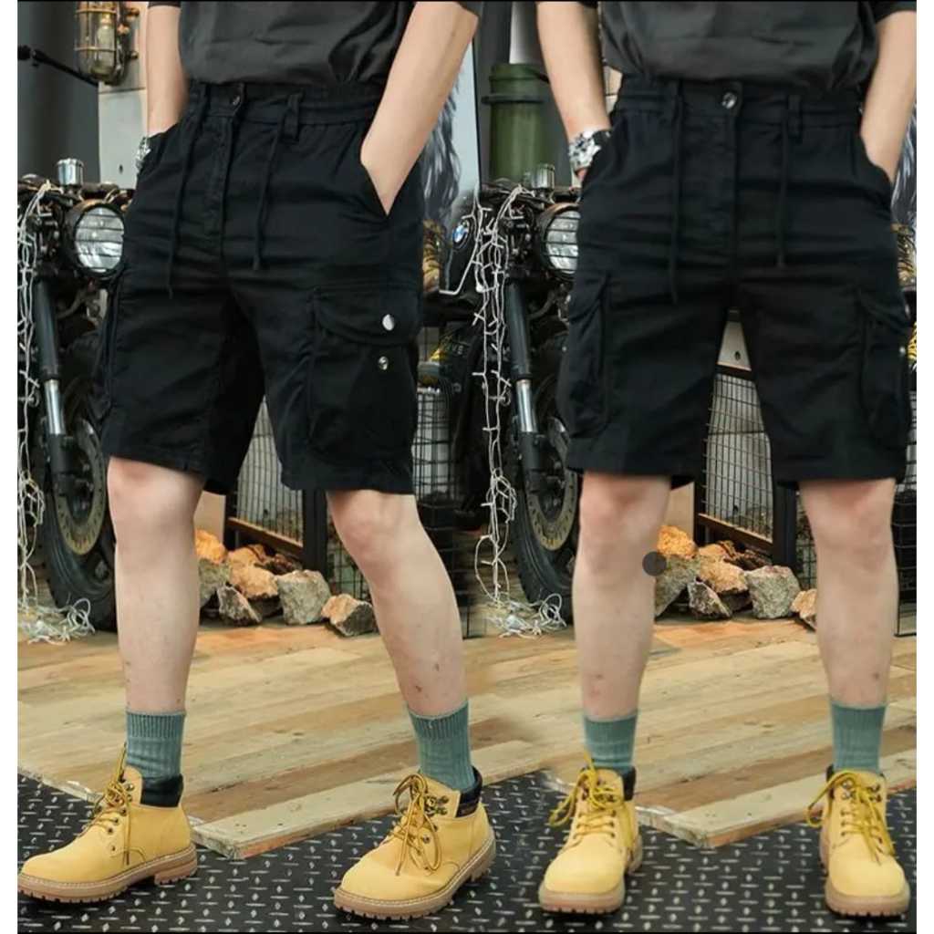 CELANA PENDEK CARGO BUTTON PRIA WANITA bahan adem non setrit