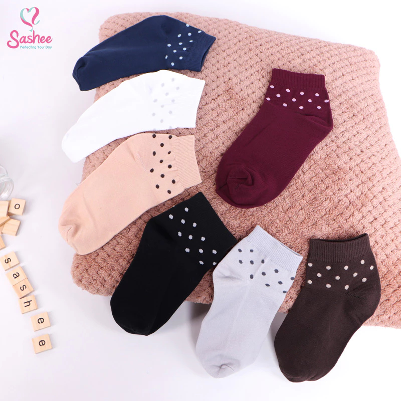 ORIGINAL Kaos Kaki Sashee Model Tumit Pendek Motif Polkadot Wanita Dewasa [TUMIT PENDEK NONJEMPOL PO