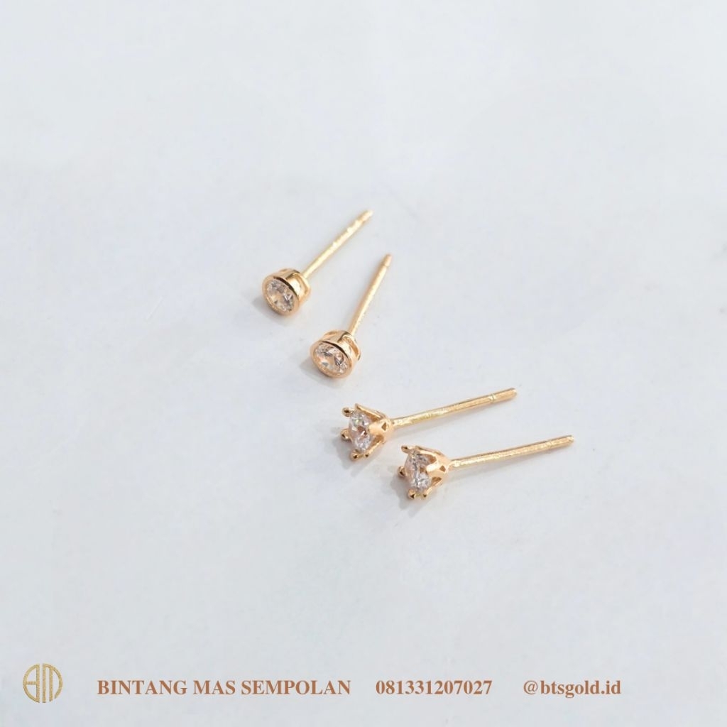 Anting Giwang/Tusuk Permata Putih Simple Emas Asli