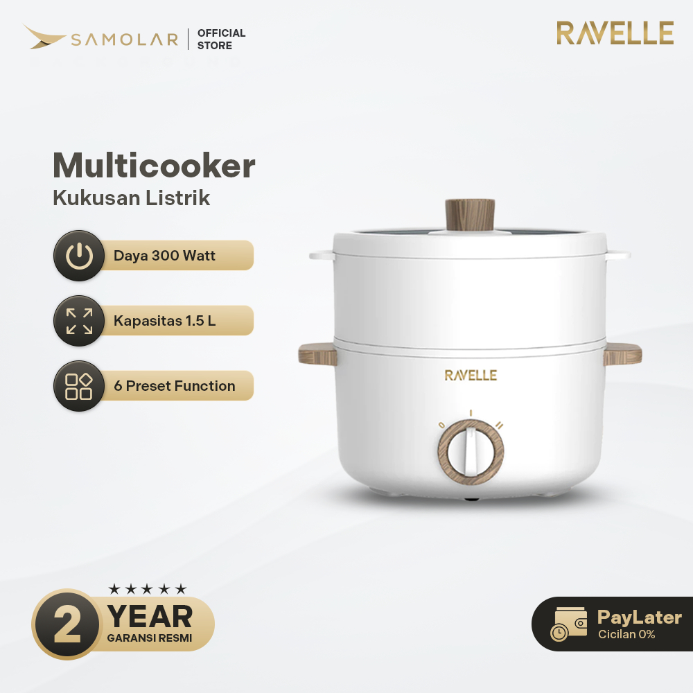 RAVELLE Multicooker 1.5 Liter - Panci Kukusan Listrik Multifungsi Low Watt