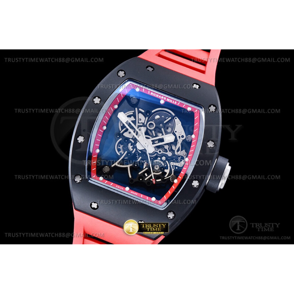 Jam Tangan Mewah Rm-055 Bubba Watson Black Ceramic with Red Skeleton Dial by APSF