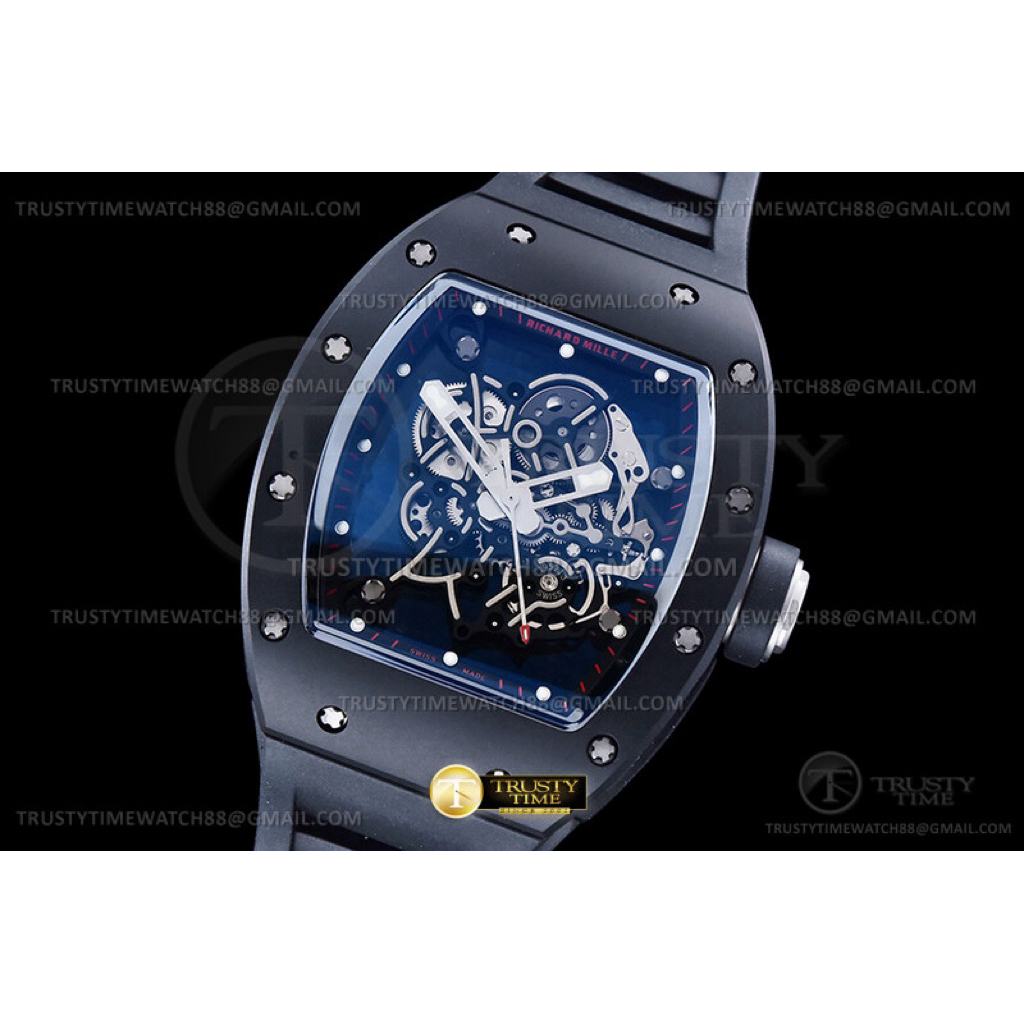 Jam Tangan Mewah Rm-055 Bubba Watson Black Ceramic with Black Skeleton Dial by APSF