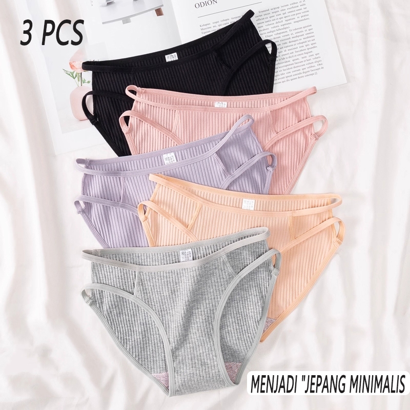 Celana Dalam Wanita Jepang CD741 Desain Berlubang Minimalis Seksi Bahan Katun Rendah dan Manis Cocok
