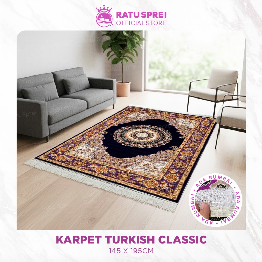 Ratu Sprei - Karpet Lantai Turki Style Anti Slip Karpet Permadani Tekstur Bulu Halus Dengan Rumbai