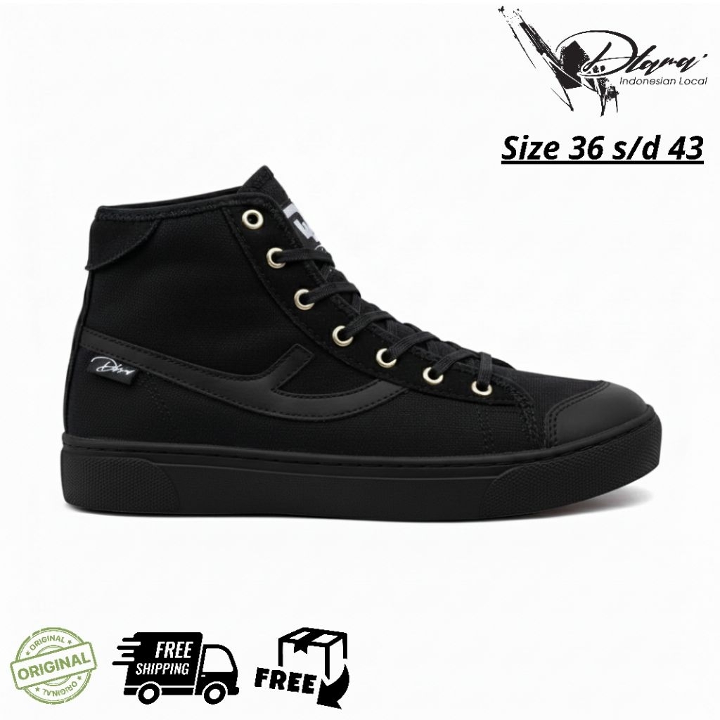 Sepatu Sneakers Tinggi Pria Wanita Hitam Premium