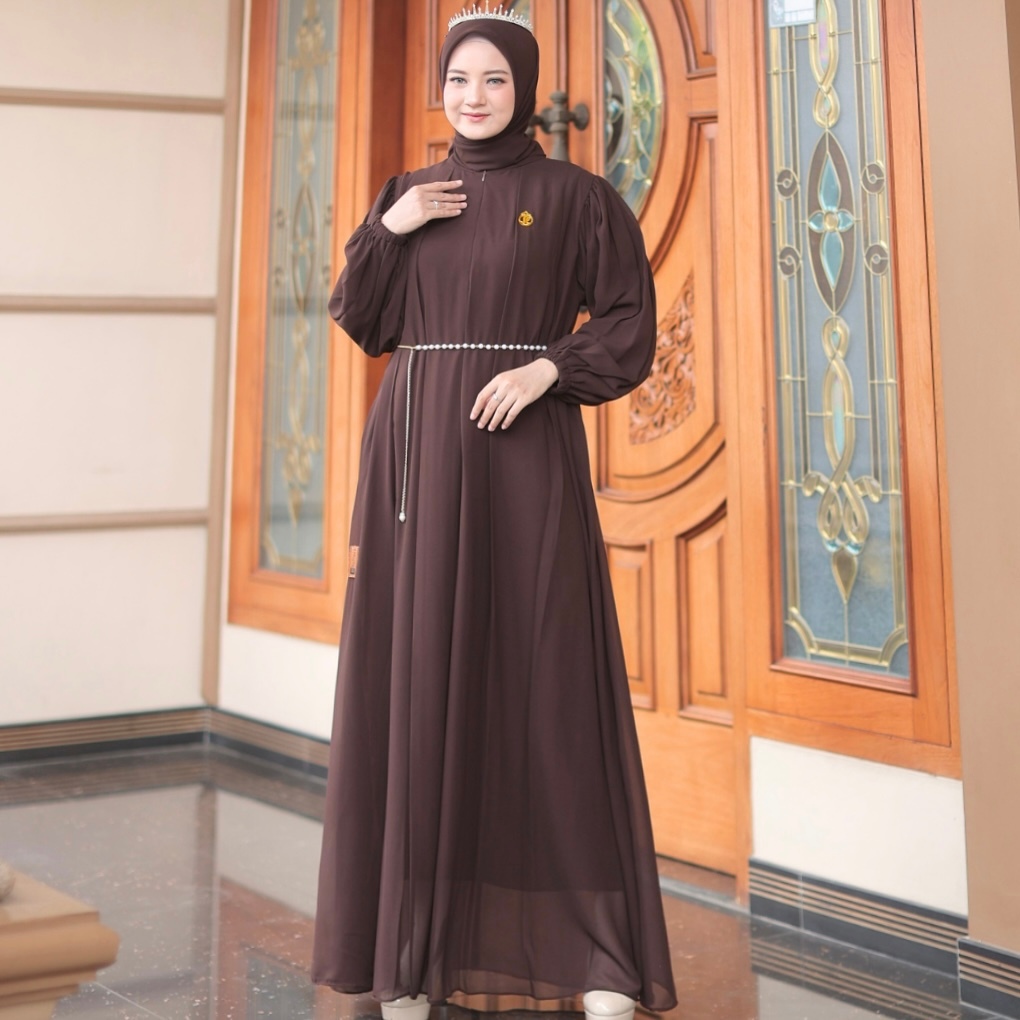 Aleviawear - Arumi Set Hijab Gamis Cerutty Wanita Muslim Dress Polos Simple Sarah Maxi Jumbo Cerutty