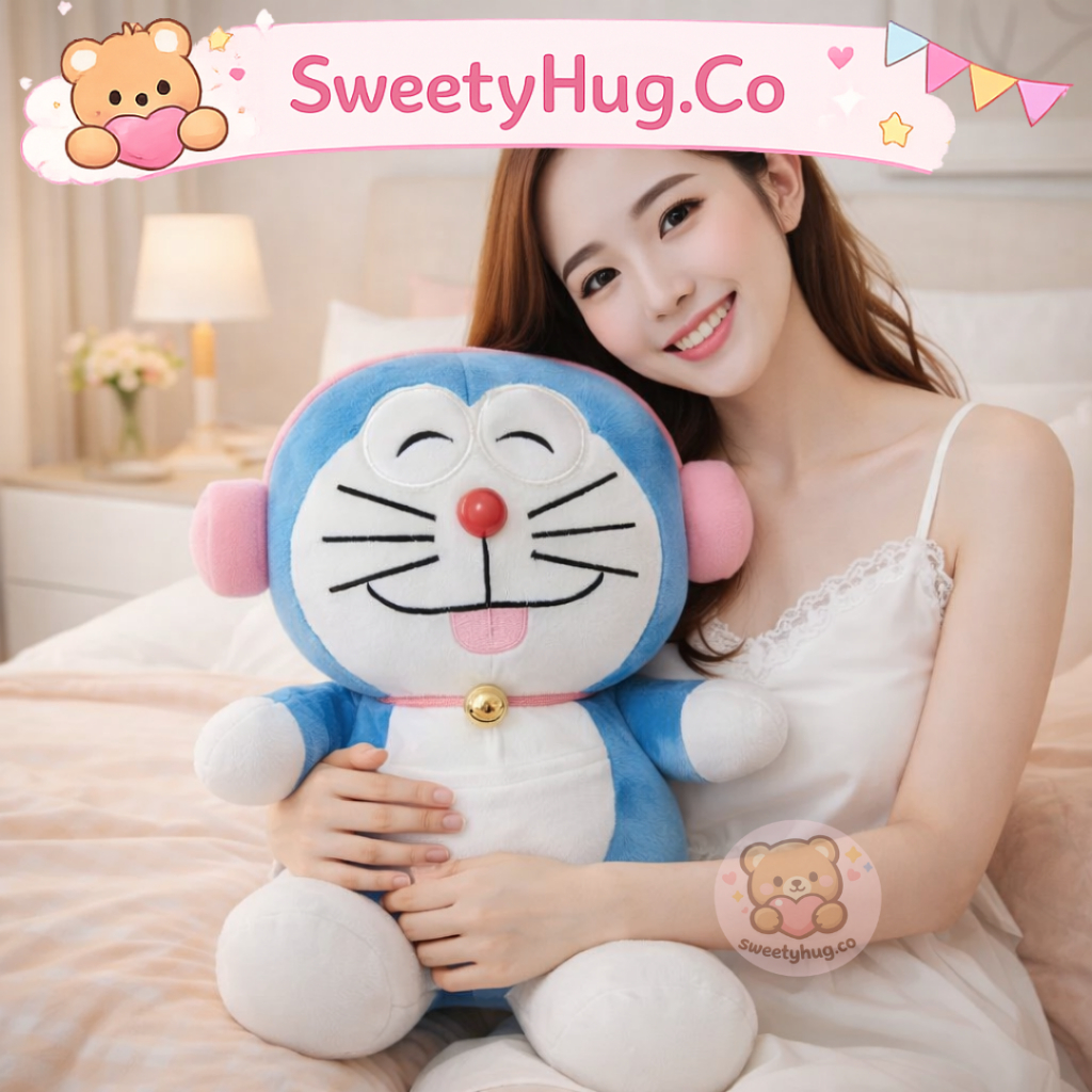 Boneka Doraemon Pake Headsheat Pink / Boneka Doraemon / Doraemon