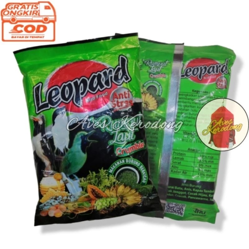 Leopard Pakan Voer Burung Kicau Leopard Rumput Laut Crumble Hijau Kasar
