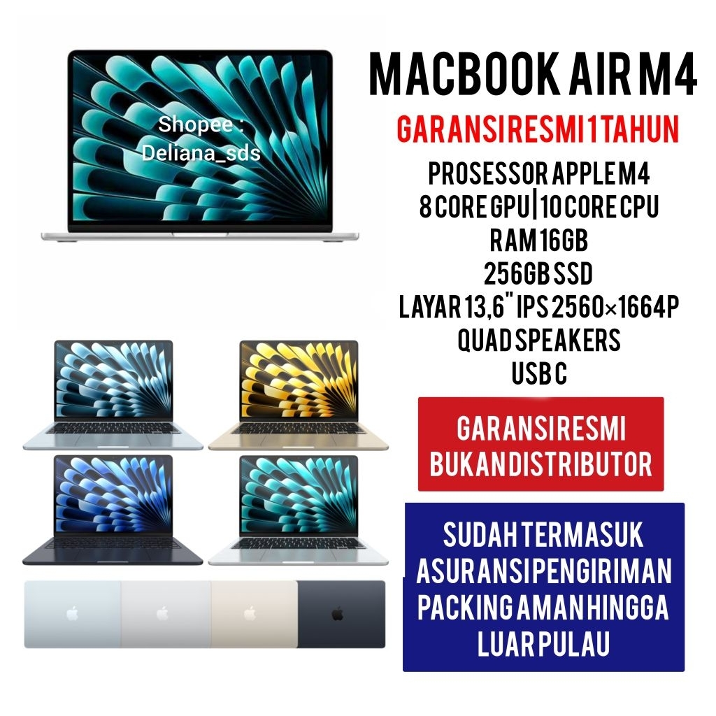 Macbook Air M4 13" 16/256 Garansi Resmi 1 Tahun Macbook Air M4 16/256 Macbook Air M4 13,6"