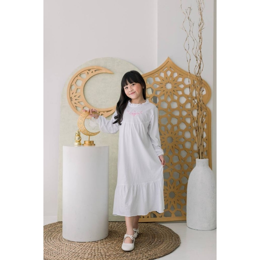 GAMIS HUMAIRA - Gamis Anak Perempuan Warna Putih Usia 5-9 Tahun