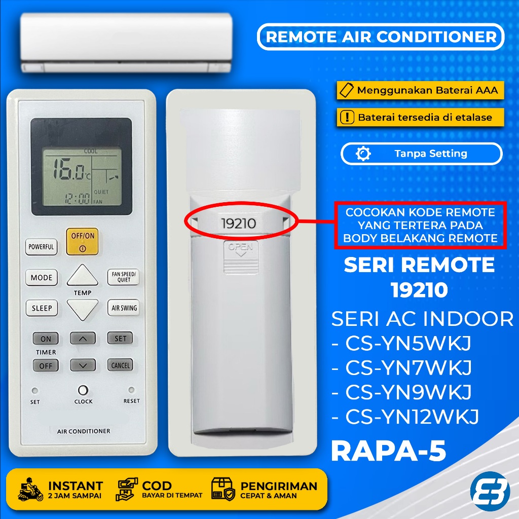 Varian Remote AC JMC Pengganti Remot AC PANASONIC 19210 19190 4543 07700 CS-YN5WKJ CS-YN7WKJ CS-C7PK