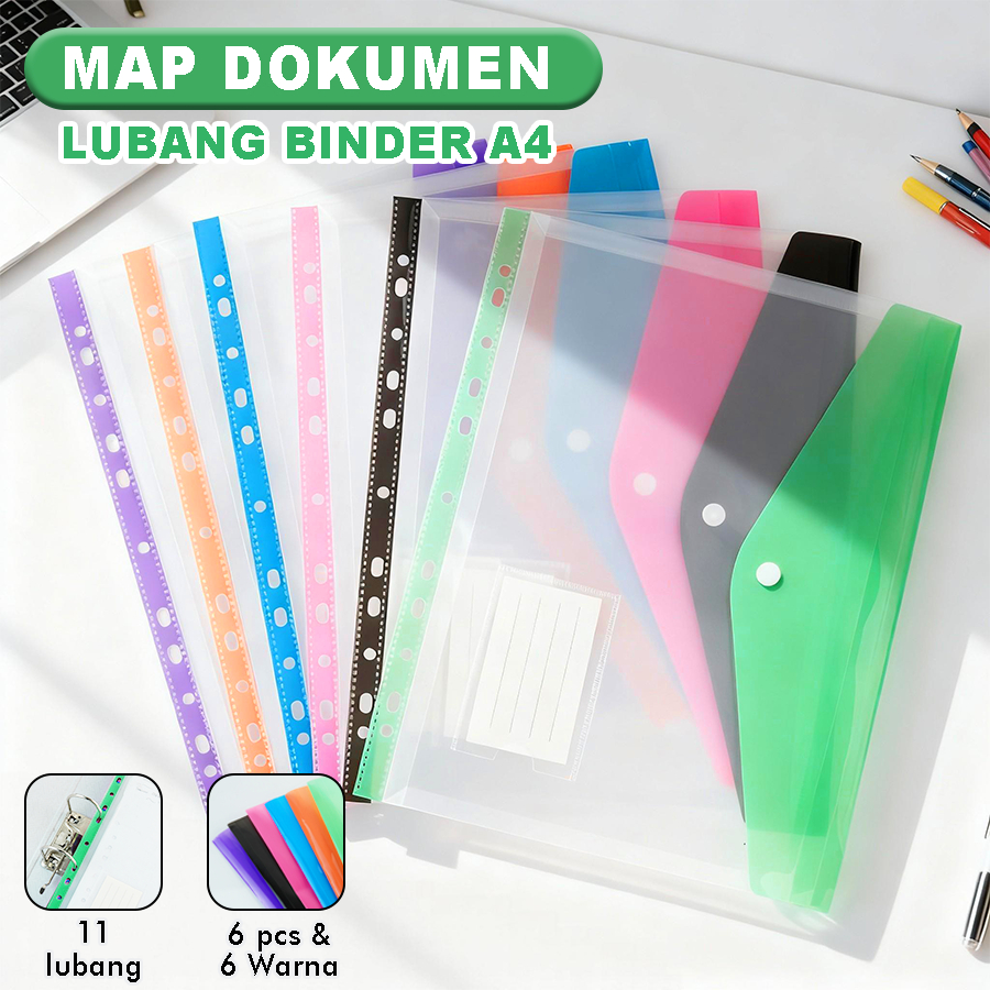 Map Dokumen A4 Lubang Binder 11 Hole Plastik Transparan Folder Amplop Kancing WJJ-0514