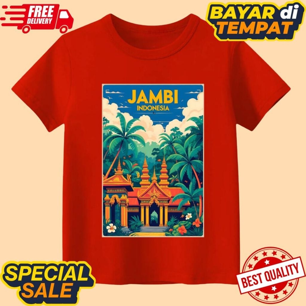 KAOS ATASAN ANAK LENGAN PENDEK UNISEX MOTIF OLEH OLEH SOUVENIR KHAS JAMBI