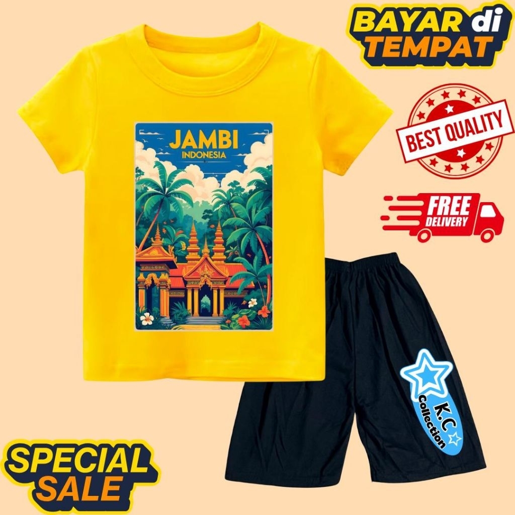 SETELAN KAOS ANAK UNISEX DAPAT CELANA MOTIF OLEH OLEH SOUVENIR KHAS JAMBI