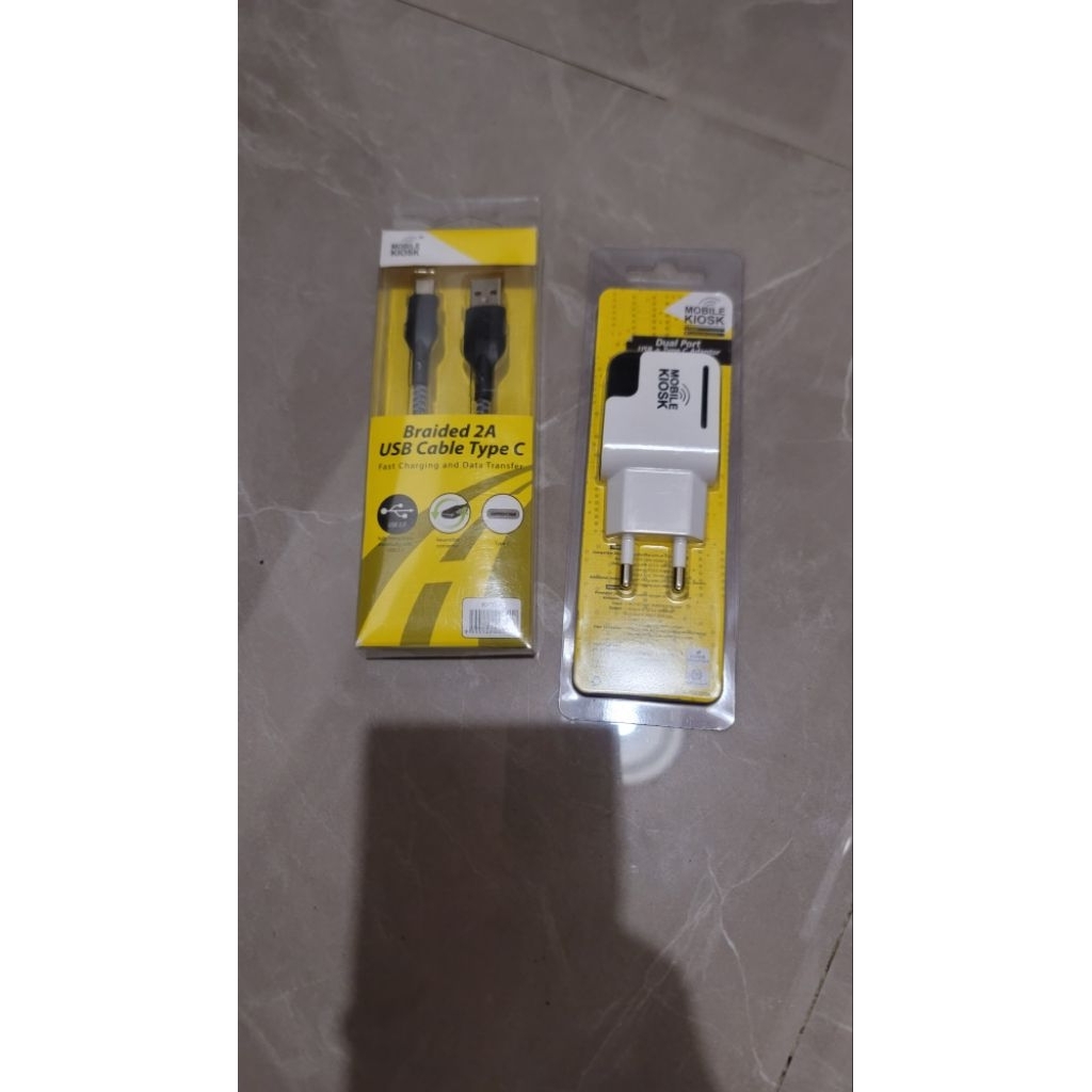 charger Type-C Type A dual port charger original Mobile Kiosk braided satu set kabel charger braided