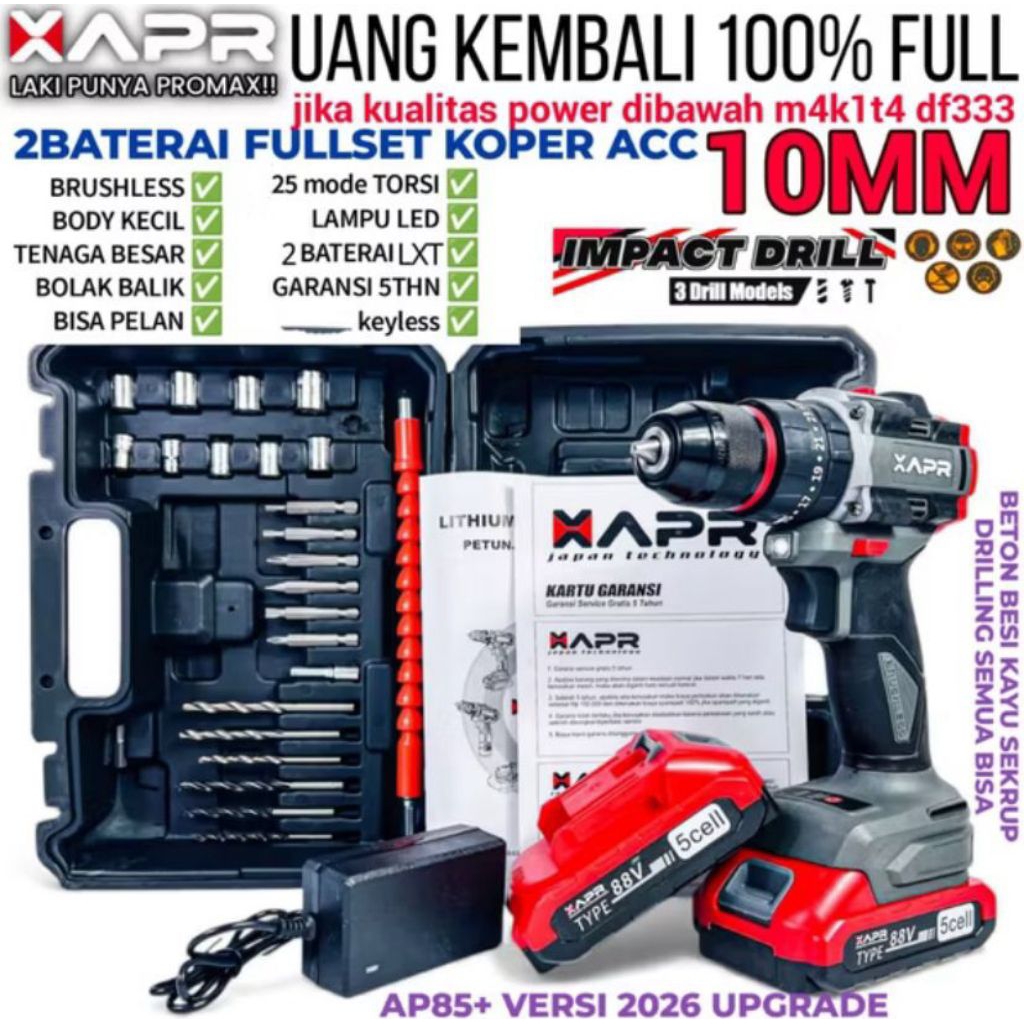 MESIN BOR BATERAI APR AP85+ 88V KEPALA BOR BESI 10MM BOR BETON APR AP85+ 88V