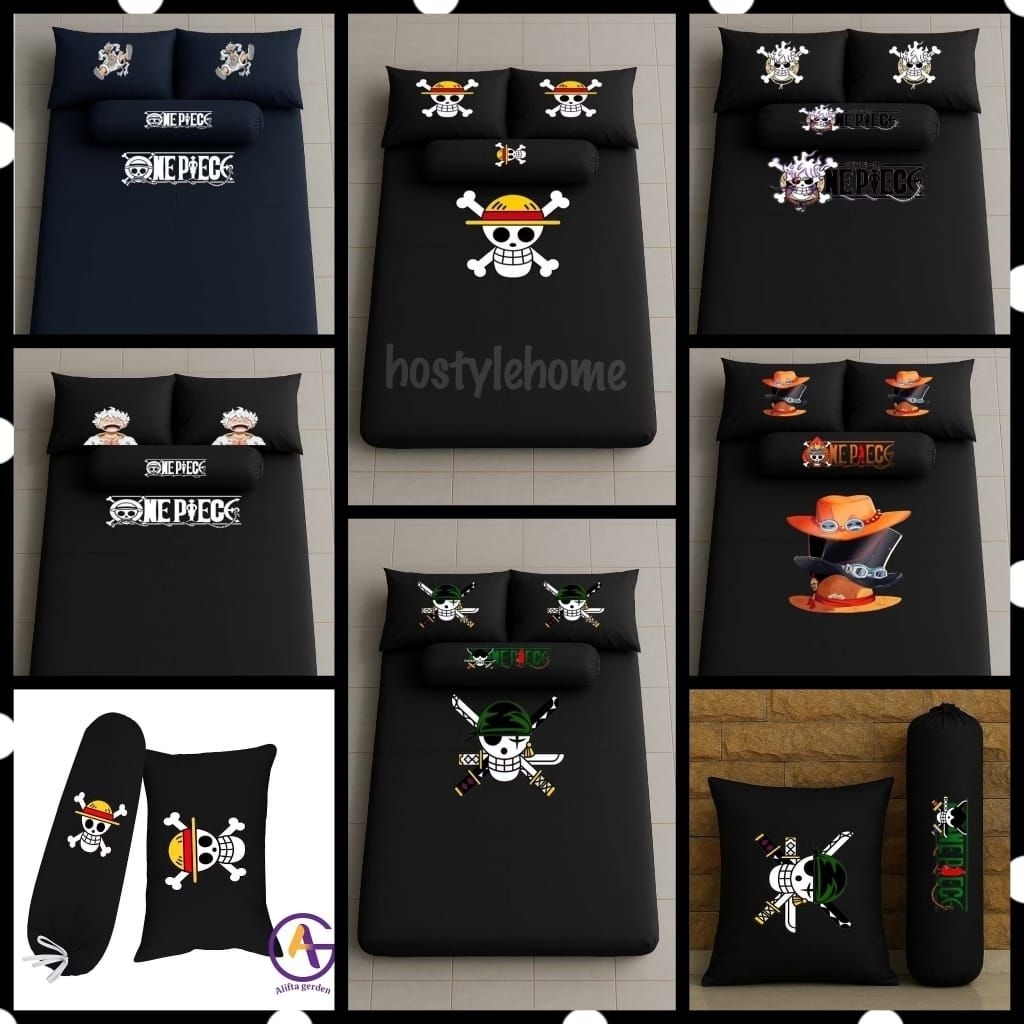 (OnePiece BLACK) - Sprei Monalisa Ukuran 90 100 120 140 160 180 200 King Queen Single Tinggi 20 30 m