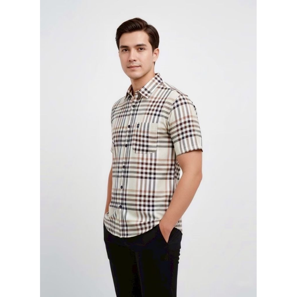 kemeja pria lengan pendek motif kotak-kotak kemeja pria salur kemeja pria pendek
