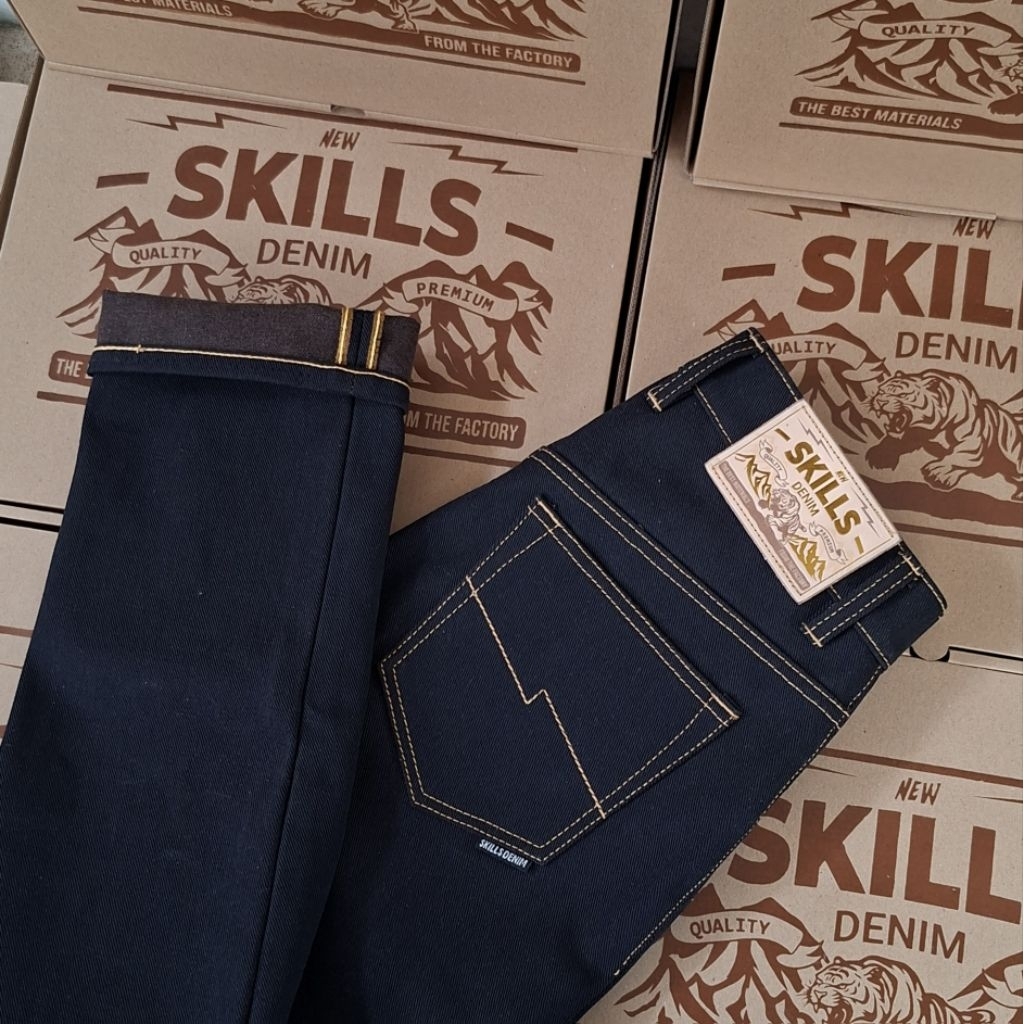 SKILLS DENIM brown indigo weft 14oz kaku sanforized raw denim jeans