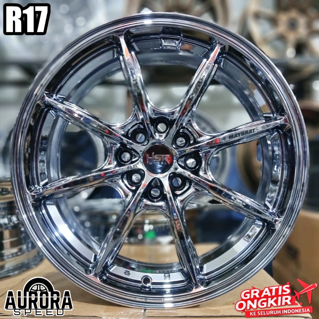 Velg racing HSR MAYBRAT R17 black chrome pelek ring 17 mobil City Jazz Mobilio Yaris Avanza Vios