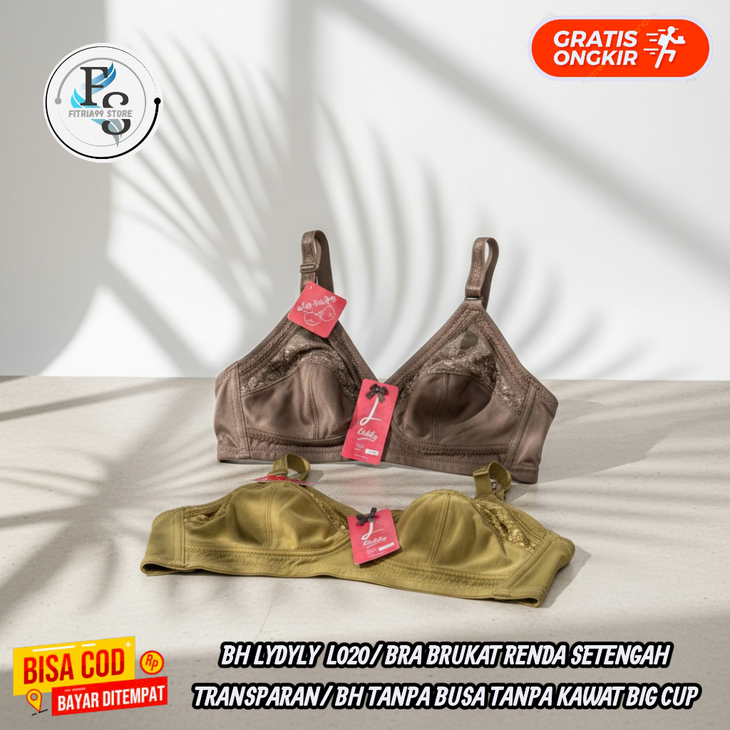 BH LYDYLY  L020/ BRA BRUKAT RENDA SETENGAH TRANSPARAN/ BH TANPA BUSA TANPA KAWAT BIG CUP