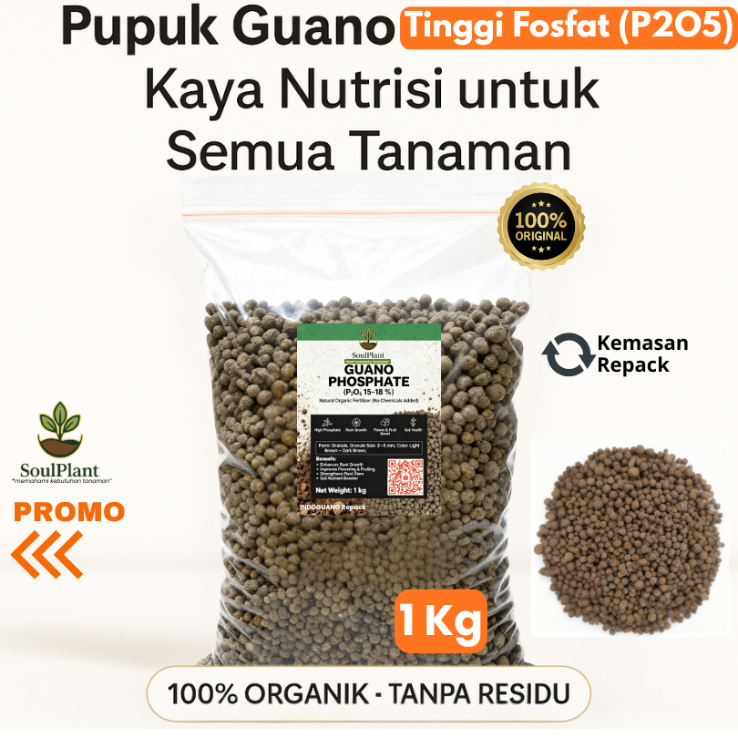 SoulPlant- Pupuk Guano Phosphate 1Kg Dari Kotoran Kelelawar Burung Laut Untuk Semua Tanaman (Repack)