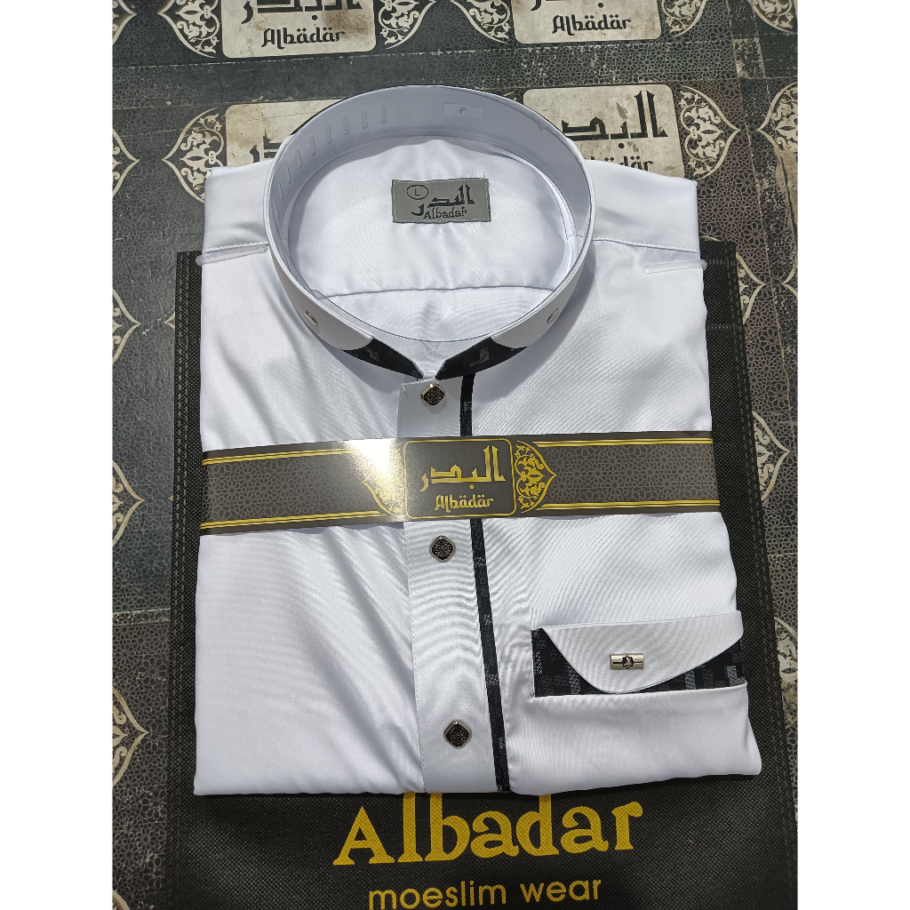 Jubah/Gamis Pria Albadar Polyester Kerah Shanghai Non Manset Bahan Adem Licin