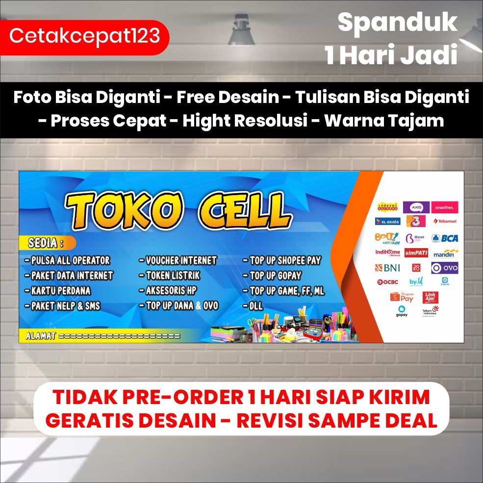 Banner Spanduk Konter Pulsa & Agen BRILink Mini ATM Ukuran  Nama Bisa Custom