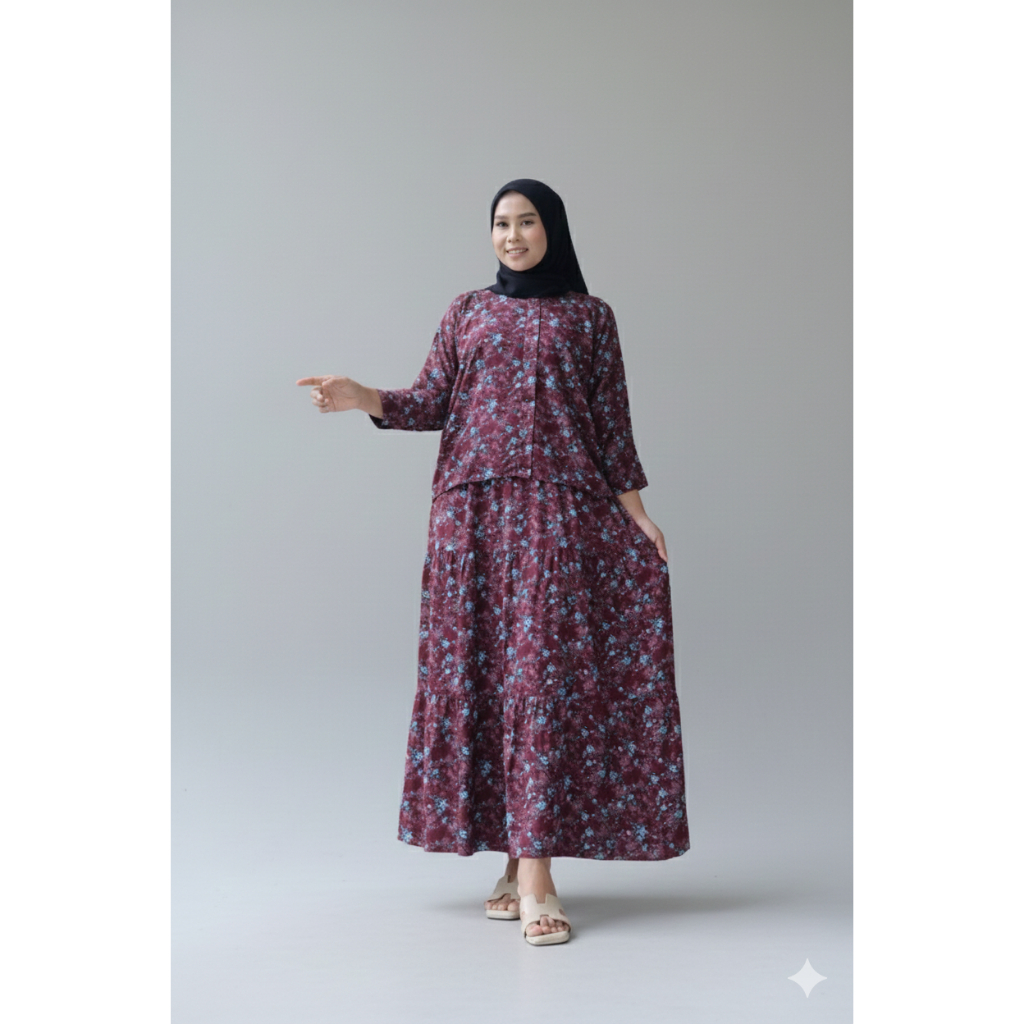 One set rok terbaru fashion muslim motif atasan dan rok motif / setelan rayon aini modiste