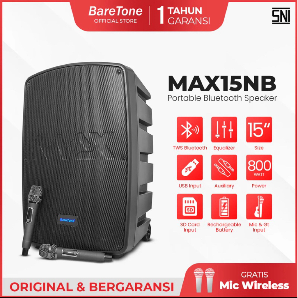 Speaker Aktif Portable Baretone MAX15NB MAX 15 NB Original Baretone