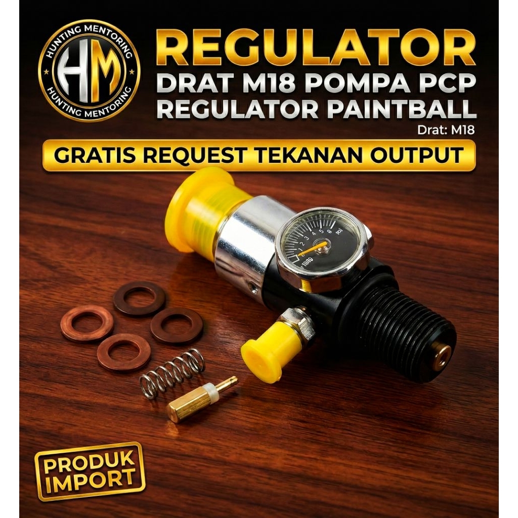 Regulator paintball M18, regulator drat M18 pompa pcp, sparepart pompa pcp, regul import