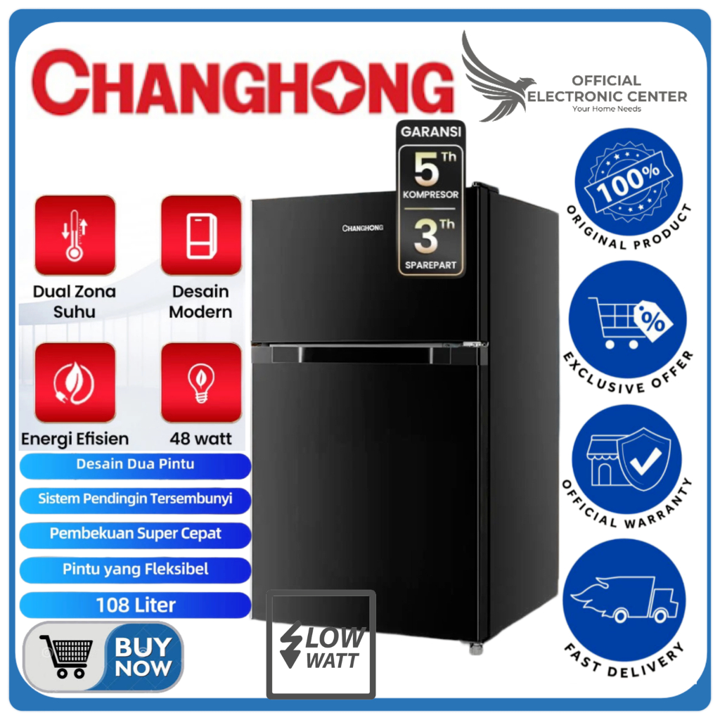 CHANGHONG KULKAS 2 PINTU FTM-108DB FTM108DB FTM 108DB LOW WATT FAST FREEZING LEMARI ES 2 PINTU CHANG
