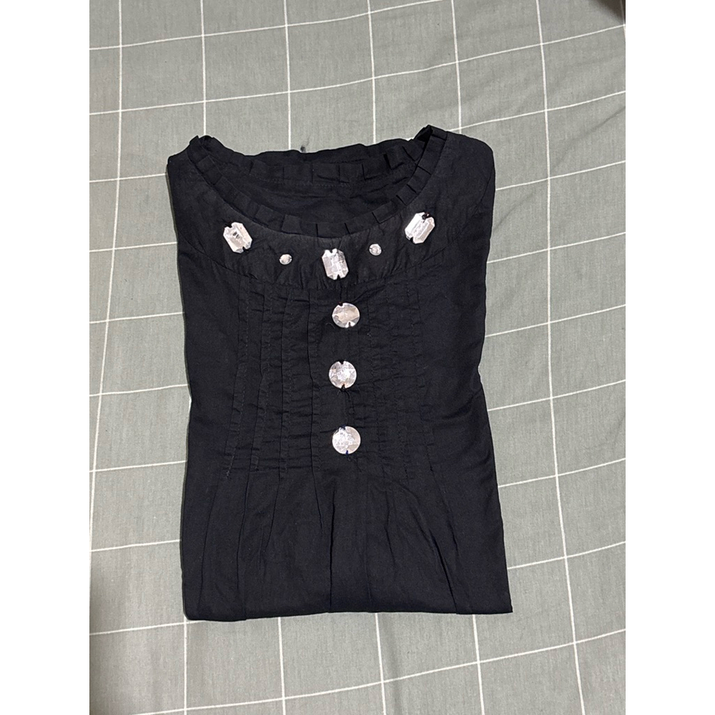 Preloved Semi Dress Hitam Manik-Manik / Pernak-Pernik Bunga-Bunga