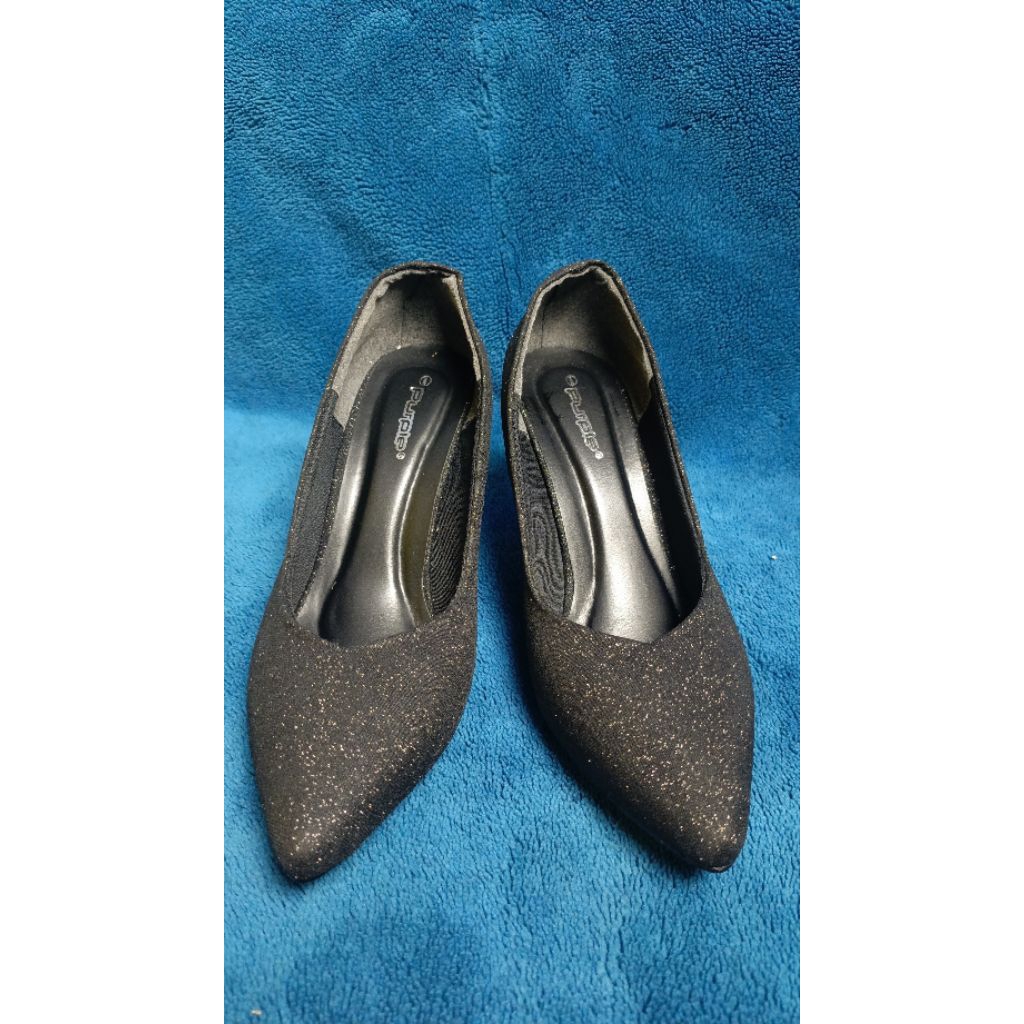 CUCI GUDANG Heels Glitter Hitam 7cm