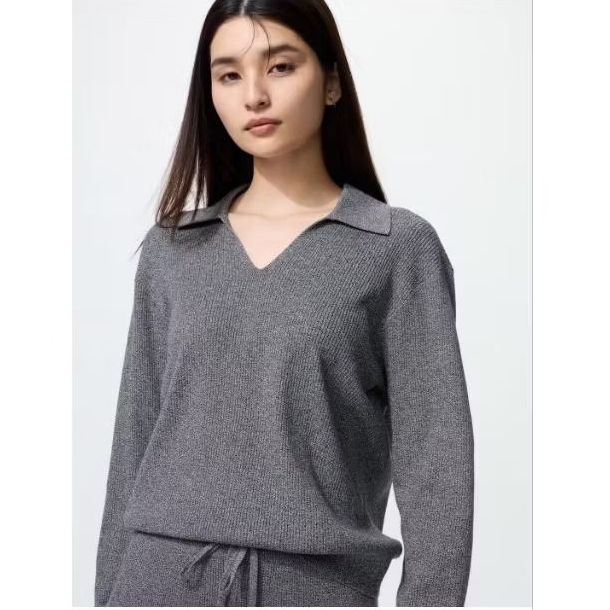ORI New Uniqlo* Sweater Polo Rib Rajut Washable (Matching Set)Warna: 08 DARK GRAY