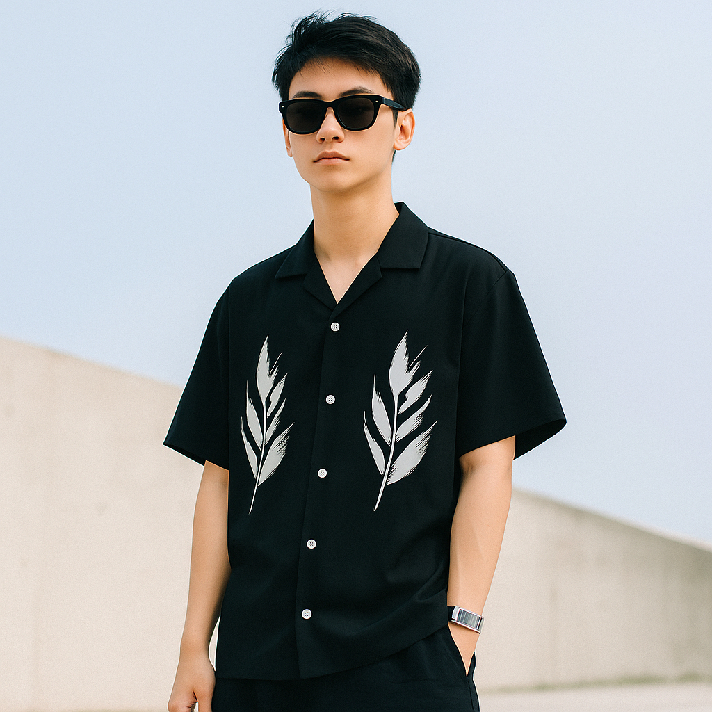 Kemeja Vintage Pria Lengan Pendek Kemeja Pria Sparta Korea Kemeja Pria Baru Hitam Putih Motif Pria