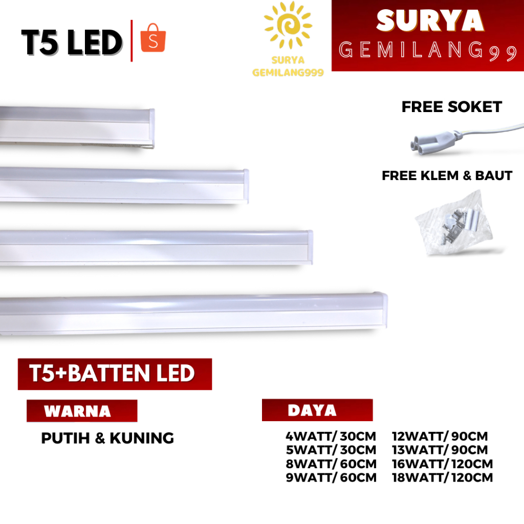 LAMPU TL NEON T5 LED TUBE LAMPU T5 LED 4W / 5W / 8W / 9W / 12W / 13W / 16W / 18W