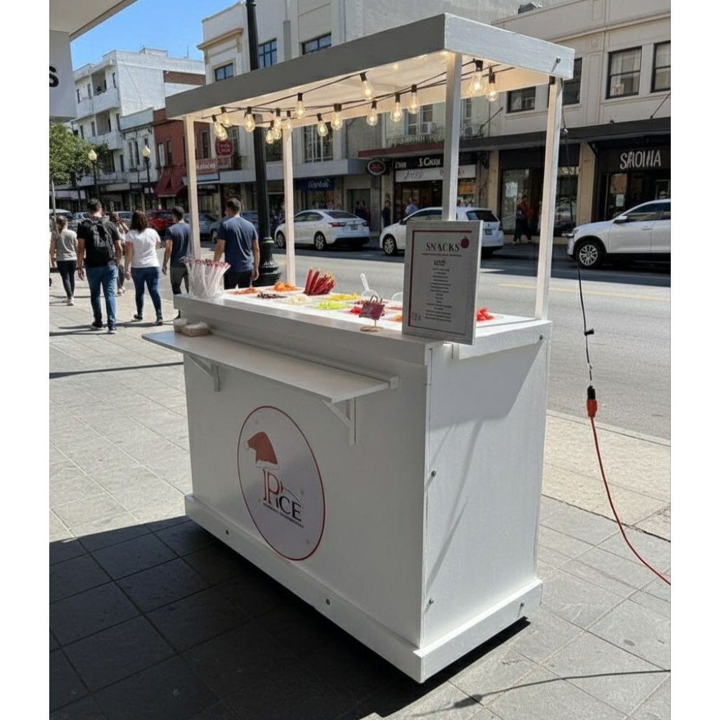 booth atap desain koper, booth lipat, booth portable, meja jualan, booth dimsum es minuman dll