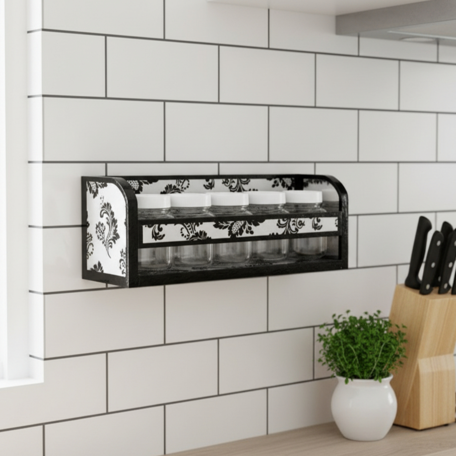 [COD] RAK BUMBU GANTUNG KAYU MINIMALIS + 5 TOPLES / RAK BUMBU DAPUR GANTUNG KAYU