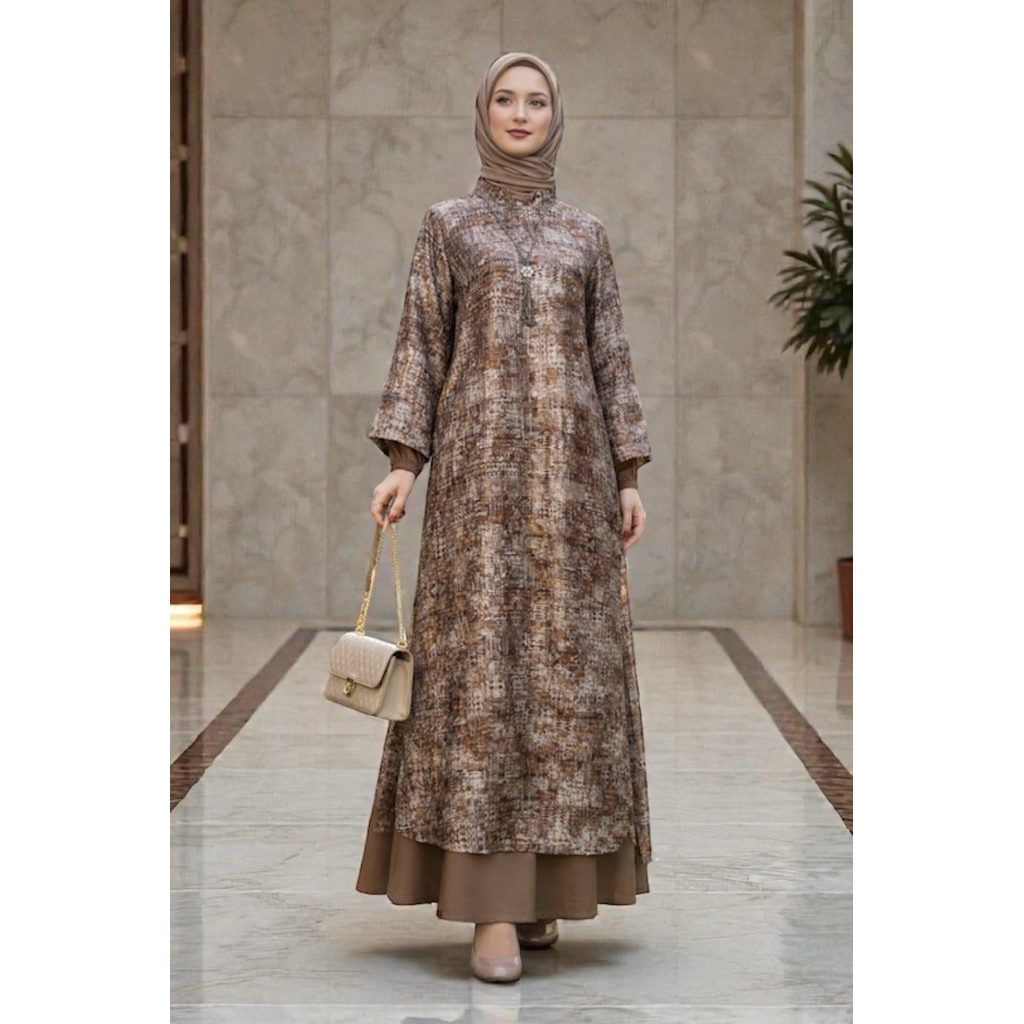 Gamis Malaysia Premium - Dres Motif Elegan - Gamis Muslimah Motif - Gamis Lebaran Terbaru