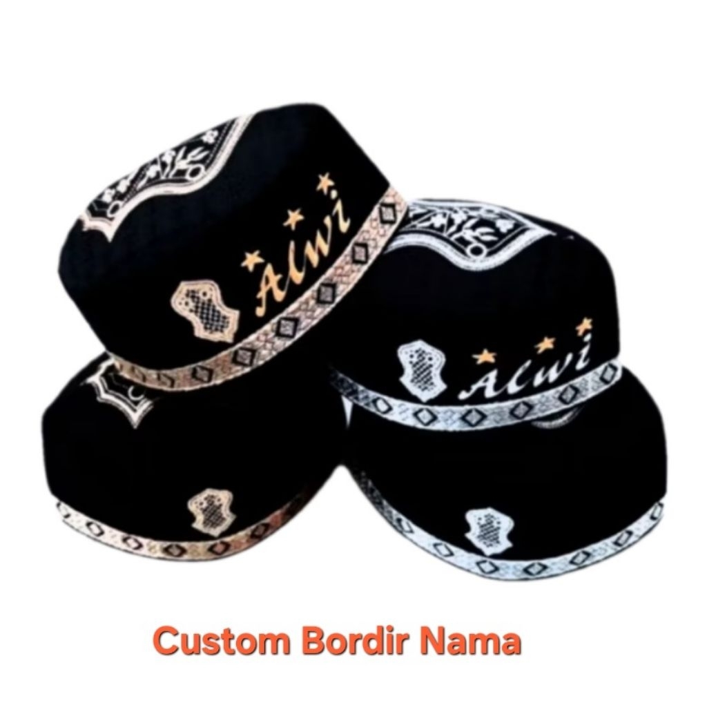 Peci Anak + Nama Peci Hitam Anak Custom bordir Nama Peci Nama Hitam Trompah