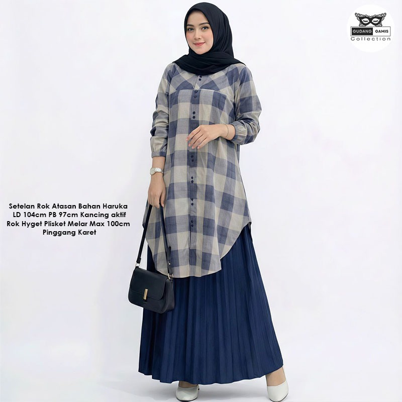 Setelan Tunik Rok Terbaru Kekinian Kaira Set Bahan Haruka Premium Mix Hyget Plisket Simpel Elegan