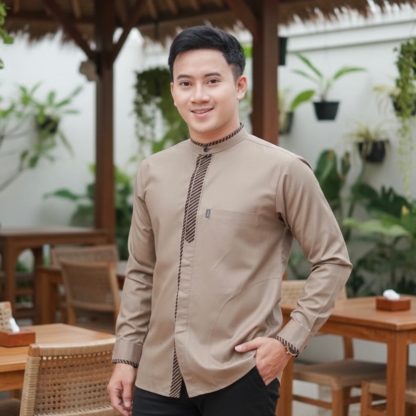 Baju Muslim Koko Pria Lengan Panjang Exclusive Motif Polos Bahan Toyobo Premium