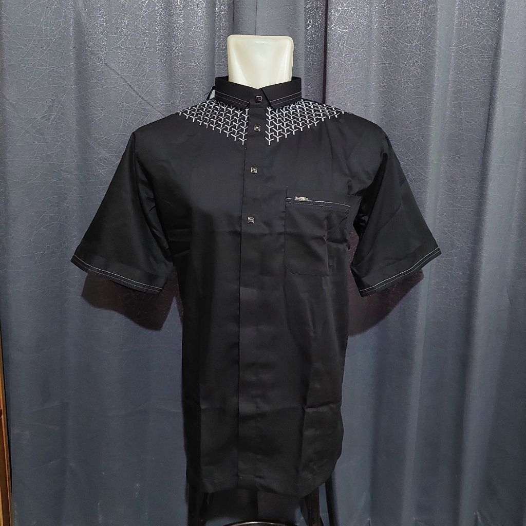Baju Koko HITAM lengan PENDEK Al-Wafa / koko lengan pendek / KOKO HITAM AL-WAFA lengan PENDEK