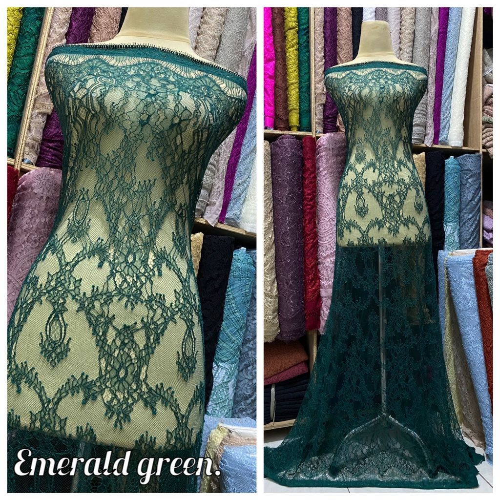 kain brokat chantily serian warna emerald green isi 2.5 meter x 1.5 meter,kebaya bali,bakal kebaya w