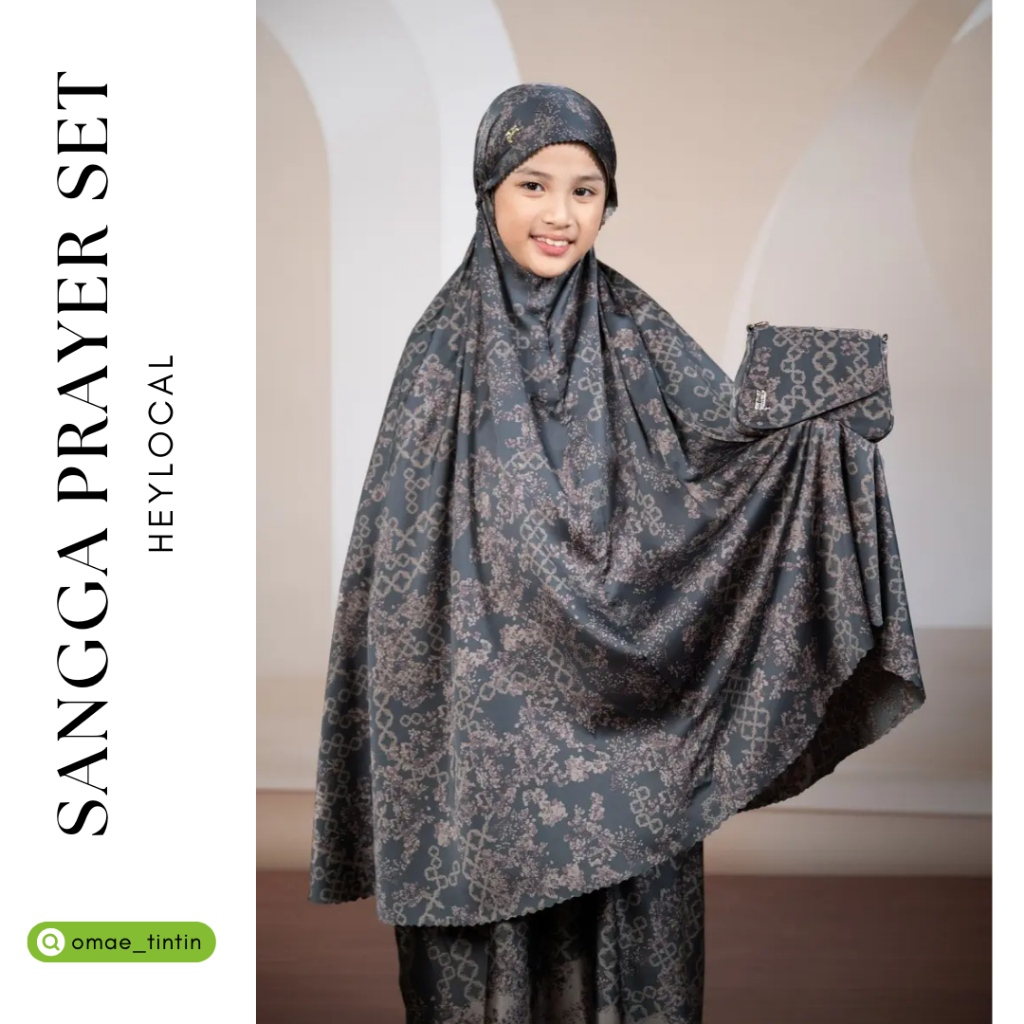 Heylocal SANGGA PRAYER SET for Kids (EMERALD, CASHMERE, CHESTNUT, CLOUDY, STONE) | Mukena Anak Origi