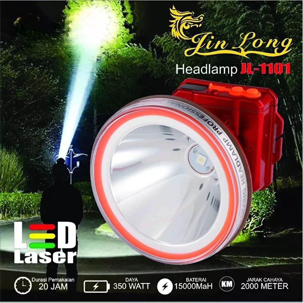 JIN LONG Senter kepala Led 350W JINLONG JL-1101 Gratis lensa kuning dan tripod mini - senter kepala 